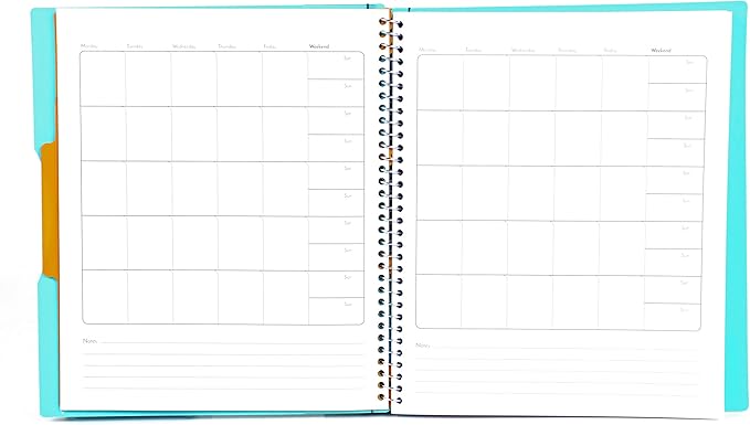 Mintra Office Durable PREMIUM Spiral Notebook, ((Teal, 1 Subject (8.5in x 11in)), Fabric Covered Coils, No Snags, Removable Adjustable Pocket Dividers, Ruler, Organization, Customizable