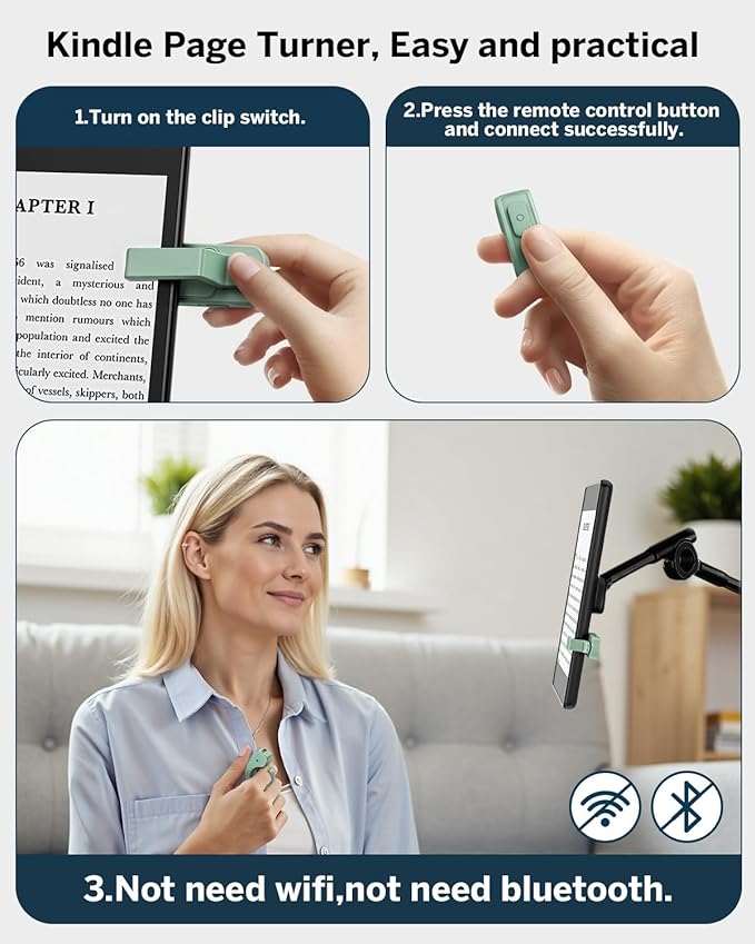 [Case-Friendly] Remote Control Page Turner Ring for Kindle Paperwhite Oasis Scribe Kobo eReaders, Camera Camcorder Remote Controls, Page Turner Clicker for iPhone ipad Tablets with Storage Bag Green