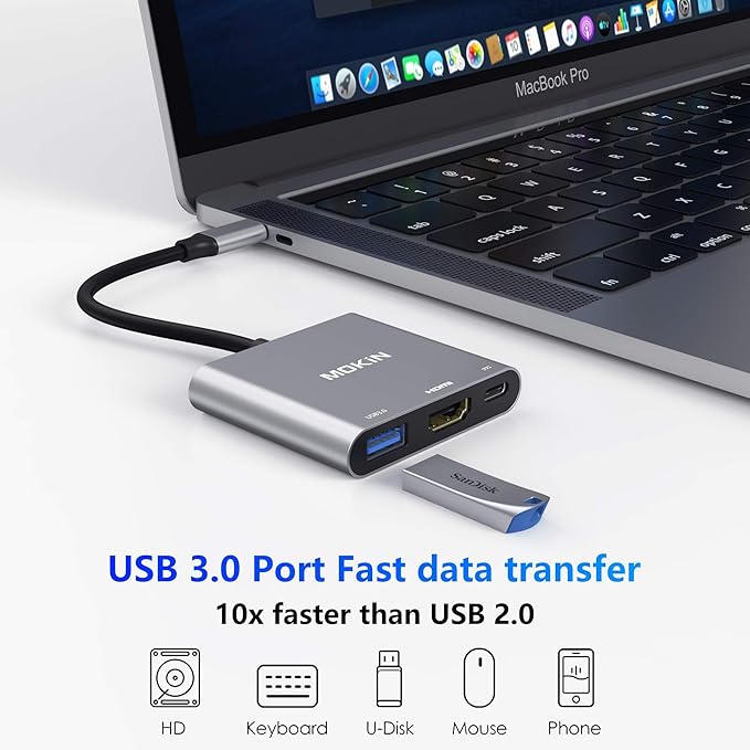 USB C to HDMI Adapter, USB-C Digital AV Multiport Adapter to 4K HDMI, USBC 3.0 and 100W PD Charging, Type C Hub Dongle for MacBook Pro/air, iPhone 15/16