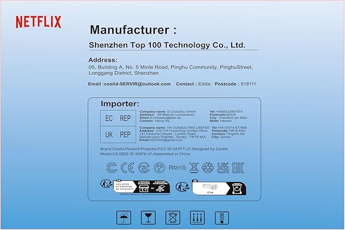 [Netflix-Licensed Projector] Projector 4K , 1080P Smart Mini Projector with WiFi & Bluetooth, Portable Outdoor Projector Auto Focus & Keystone, 270° Adjustable Stand for Home Movie Projector - White