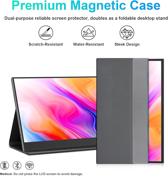 Touchscreen Portable Monitor 15.6-Inch, 1080P FHD IPS Display with Magnetic Case, HDMI & USB-C Plug&-Play, Laptop External Monitor for Laptop, MacBook，PC，Phone, Xbox, Switch, PS4/5