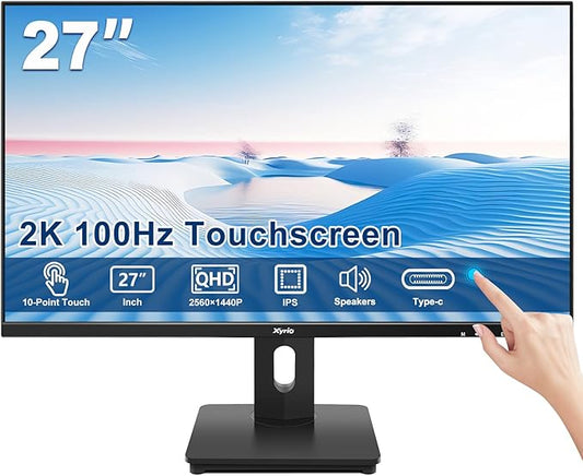 Touch Screen Monitor, Touchscreen Monitor 27'' QHD 2560x1440 100Hz, Touch Screen Monitors w/ 10-Point Touch, Built-in Speakers, Type C, VESA, Stylus Pen, Perfect for Bar, Gym, Business, Black