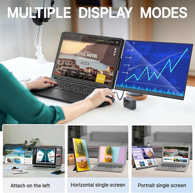 Redalf Laptop Screen Extender, 15.6" FHD 1080P Portable Monitor for Laptop, Detachable and Plug-Play Travel Monitor for 13-17.3" Laptops,Compatible for Mac/Wins/Dex/Chrome