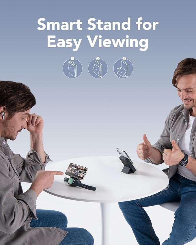 All-in-one 10000mAh MagSafe Compatible Battery Pack Portable Power Bank with Foldable Stand Magnetic Power Bank, Compatible with iPhone 17/16/15/14/13/12, Apple Watch and AirPods