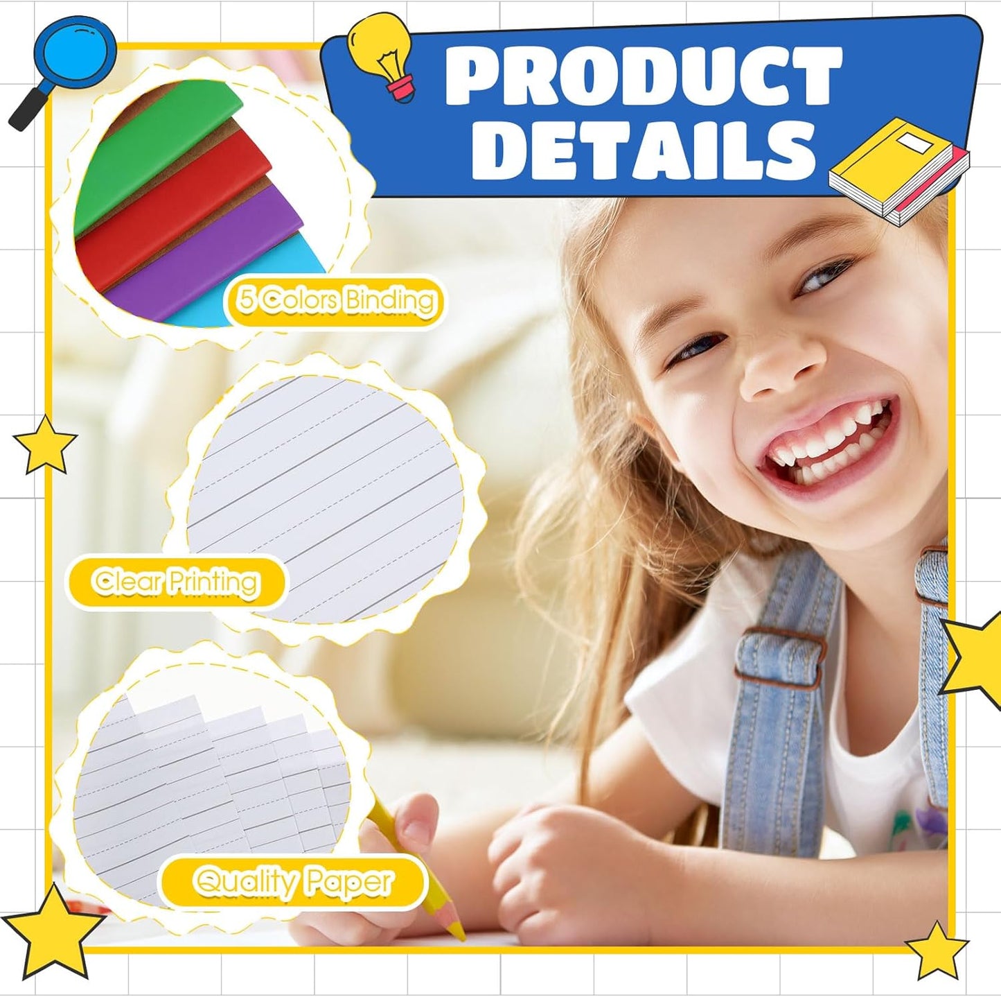 Henoyso 10 Pcs Primary Composition Notebook 9 3/4 x 7 1/2 Inch Kids Journal, Back to School Supplies, K-2 Primary Writing Notebook for Kids Student Draw and Write Story Journal (Fresh Color)