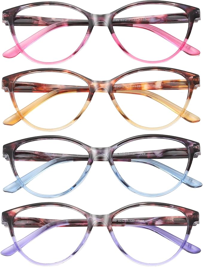 Przene 4 Pack Blue Light Blocking Reading Glasses,Readers for Women and Men with Spring Hinge