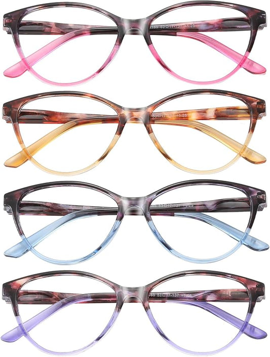 Przene 4 Pack Blue Light Blocking Reading Glasses,Readers for Women and Men with Spring Hinge