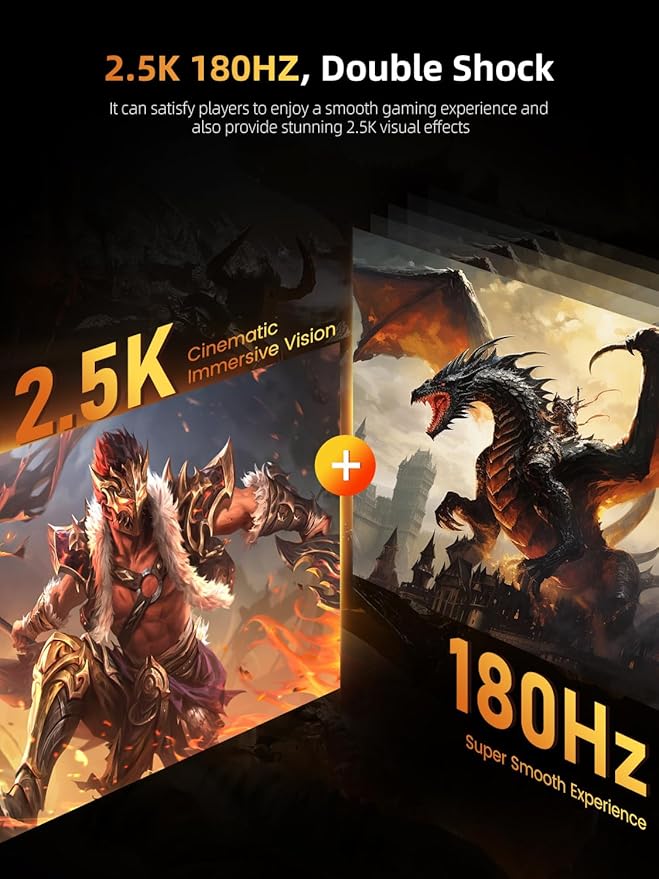 UPERFECT Portable Monitor 23.8” 180HZ, 2.5K Gaming Monitor, 500 Nits 24" Large Monitor with 0.1MS FreeSync, USB-C & HDMI, VESA & Kickstand, QHD IPS, Second Screen for Laptop, Computer, Game Consoles