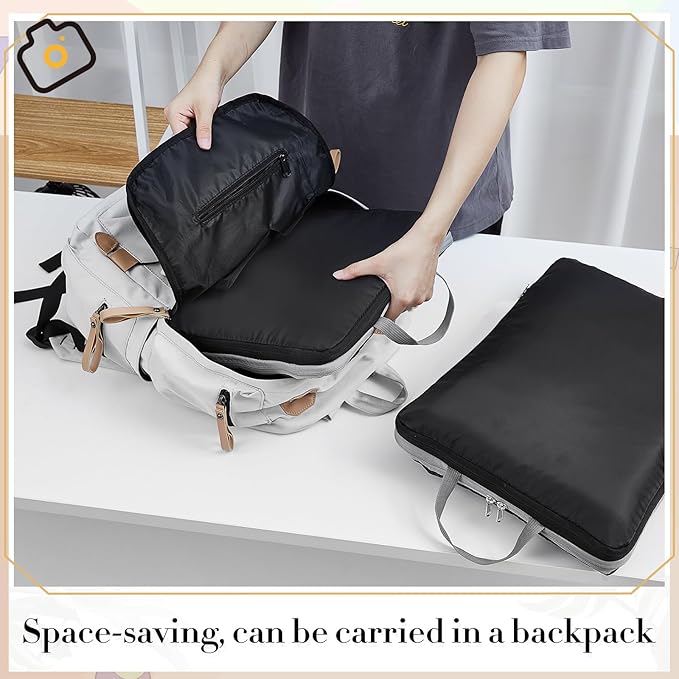 Hosuly 6 Pcs 11 x 7'' Compression Packing Cube Bag Extra Large Travel Expandable Space Saving Organizers XL for Luggage Storage(Black)