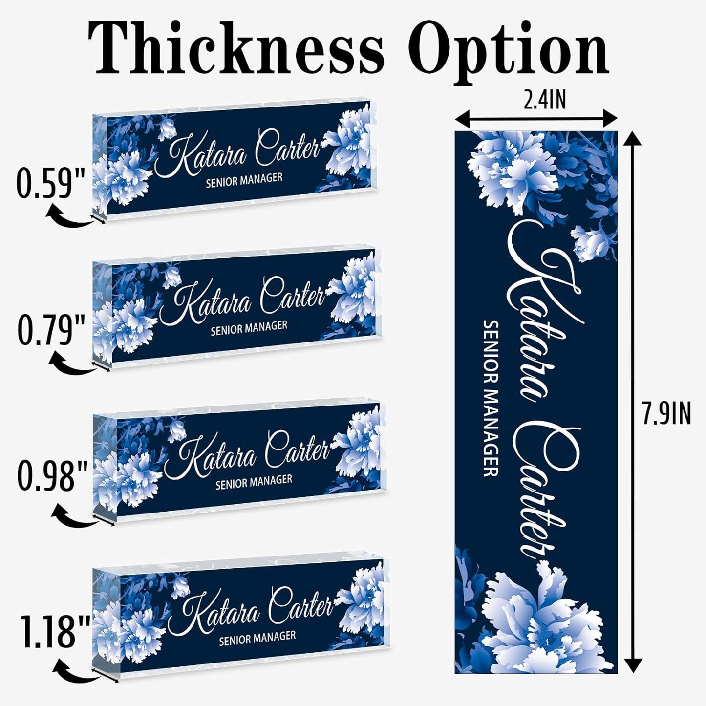 Name Plate for Desk Personalized, Acrylic Desk Decorations, Employee Appreciation Gifts, Custom Office Gifts for Coworkers, Boss, Teacher, Nurse (White Flowers 02)