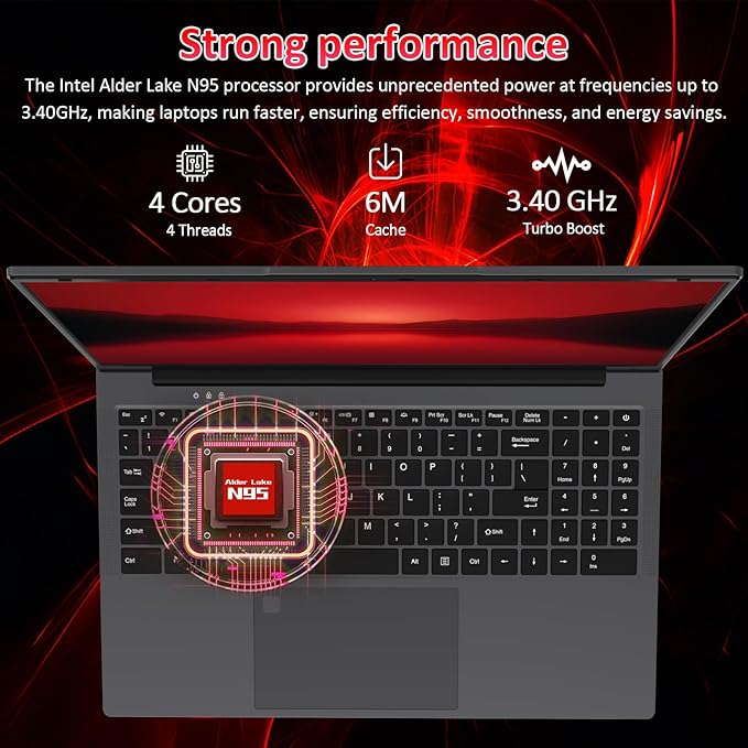 Laptop 15.6-Inch 16gb Ram | 512GB SSD Win 11 | N95 Processor (Up to 3.4ghz) | 16gb Ram | 512GB SSD | 60wh Battery | WiFi 5 and Bt 5 | USB 3.0, Minihdmi | Fingerprint Unlock | Numeric Keypad