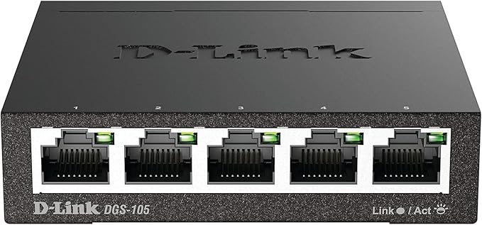 D-Link Ethernet Switch, 5 Port Gigabit Unmanaged Metal Desktop Plug and Play Compact (DGS-105),Black