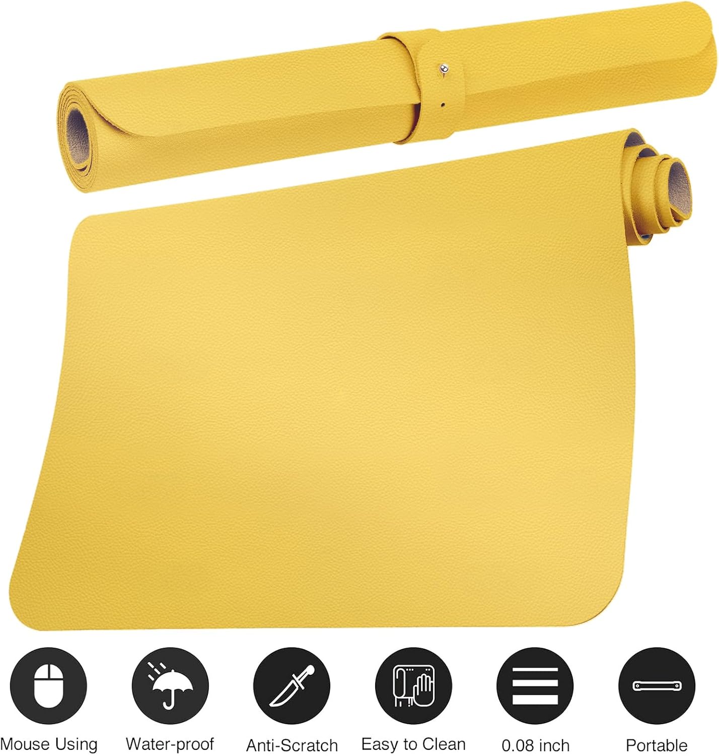 Boutilon Leather Desk Pad Protector,Non-Slip Mouse Pad,Laptop Desk Pad,Office Mouse Mat,Waterproof Leather Desk Blotter,Desk Writing Pad for Office and Home (L-Yellow,35"x 17")