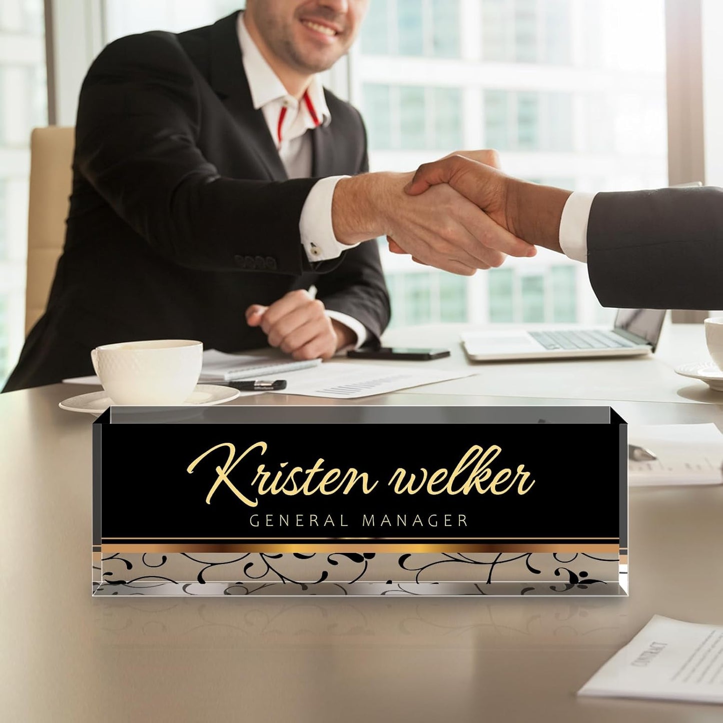 Personalized Name Plate for Desk - Custom Engraved Name Plates for Man - Boss Day Gifts for Boss - Acrylic Office Decor Appreciation Gifts for Teacher Nurse Coworker Social Worker (Black)