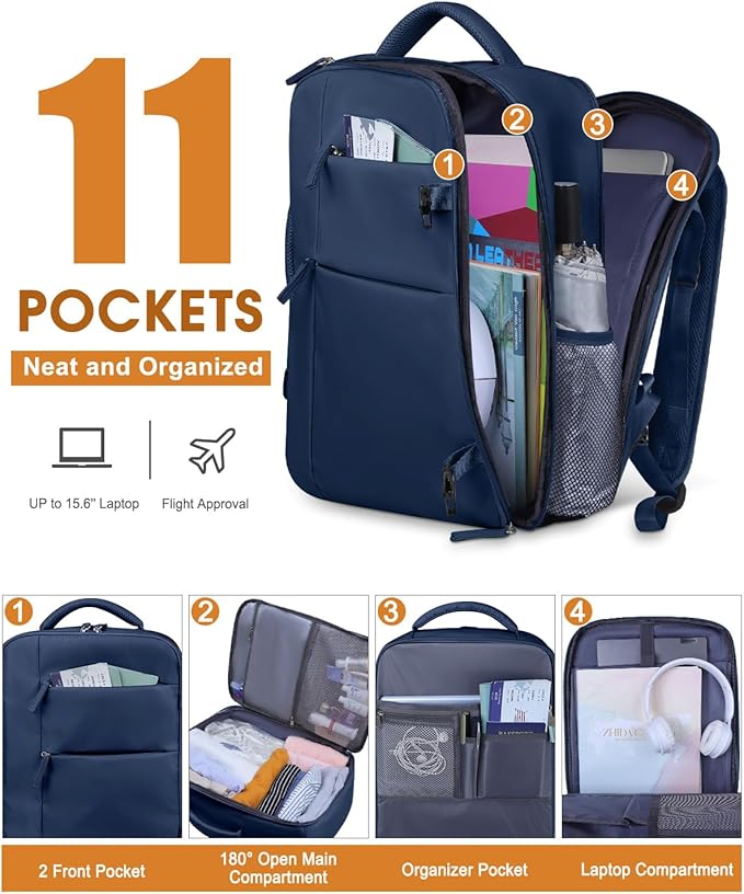 Capolo Travel Backpack for Women Men Waterproof Laptop Backpack Airlines Approved Carry On Backpack Bag Computer Bookbag for Business, Work, Traveling Fits 15.6 Inch Laptop(Dark Blue)