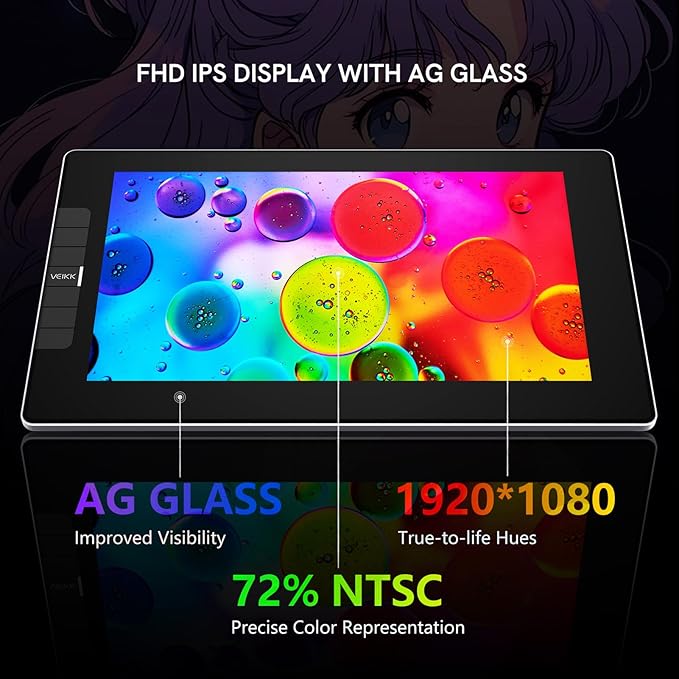 VEIKK VK1200 V2 Drawing Tablet with Screen,11.6-inch Full-Laminated Graphic Drawing Monitor,2 Battery-Free Pens with Tilt Function,6 Customizable Keys,Anti-Glare Glass(Must be Connected to PC to Work)