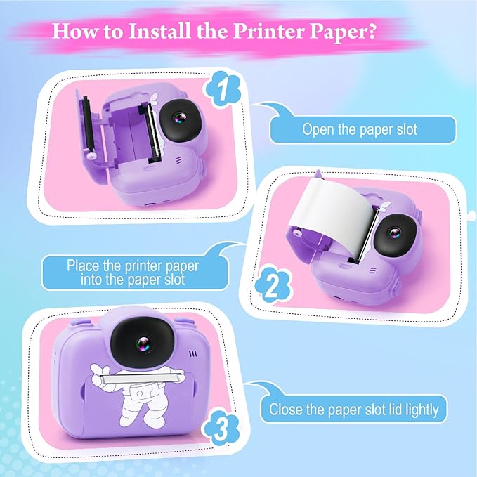 Kids Camera Instant Print, 3.5'' Kids Digital Camera Instant with 1080P HD Photos & Videos, Christmas Birthday Gifts for Girls Boys Age 3-12 (Purple)