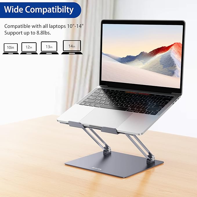 BESIGN LS10 Aluminum Laptop Stand, Ergonomic Adjustable Notebook Stand, Computer Holder Compatible with Air, Pro, Dell, HP, Lenovo More 10-14" Laptops, Space Gray