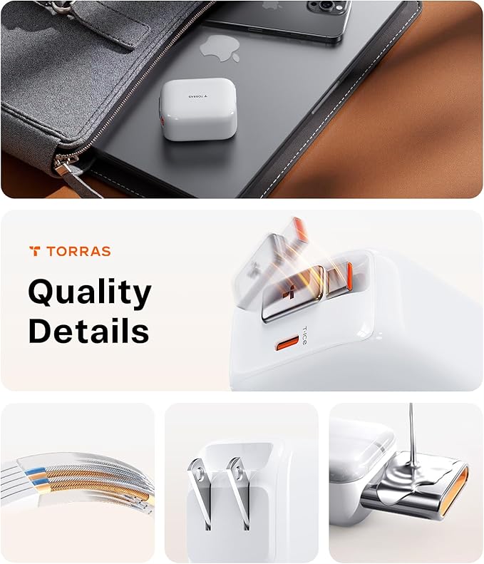 TORRAS FlexLine 67W Retractable USB C Charger Block,for iPhone 17 Charger Fast Charging, GaN Ⅲ USB C Cable with Dual-Port for MacBook Pro/Air,iPad, Samsung Galaxy S25 Ultra/iPhone 17 Pro Max, 39.37in