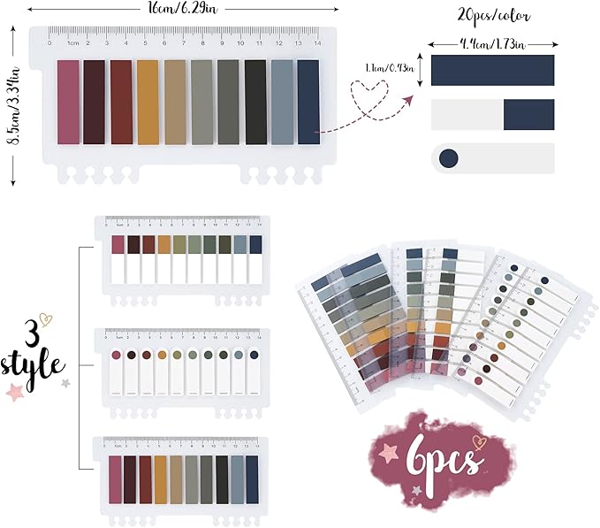 3 Designs Page Markers,10 Colors Index Tab,1200pcs Annotation Tabs for Book Accessories,Clear Book Sticky Note Tabs,Writable and Repositionable Book Flags Strip for Notebooks,Filing