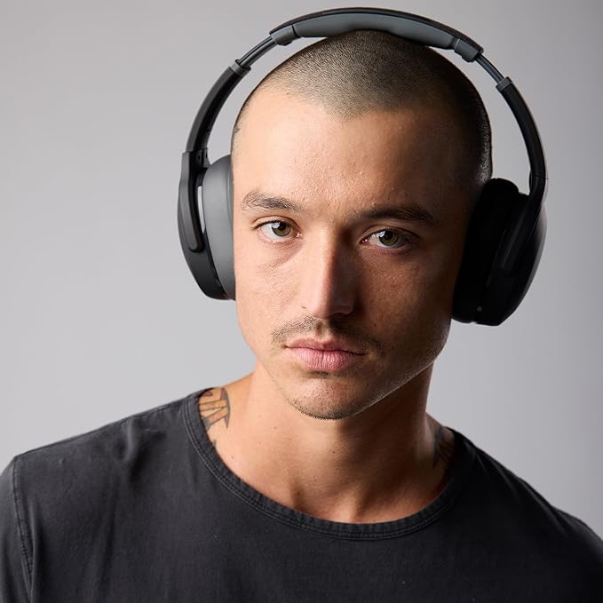 Skullcandy Crusher Evo Wireless Bluetooth Headphones with Multi-Sensory Bass, Noise Isolating Over-Ear Fit, Up to 40 Hours Battery, Microphone for iPhone Android - Asphalt