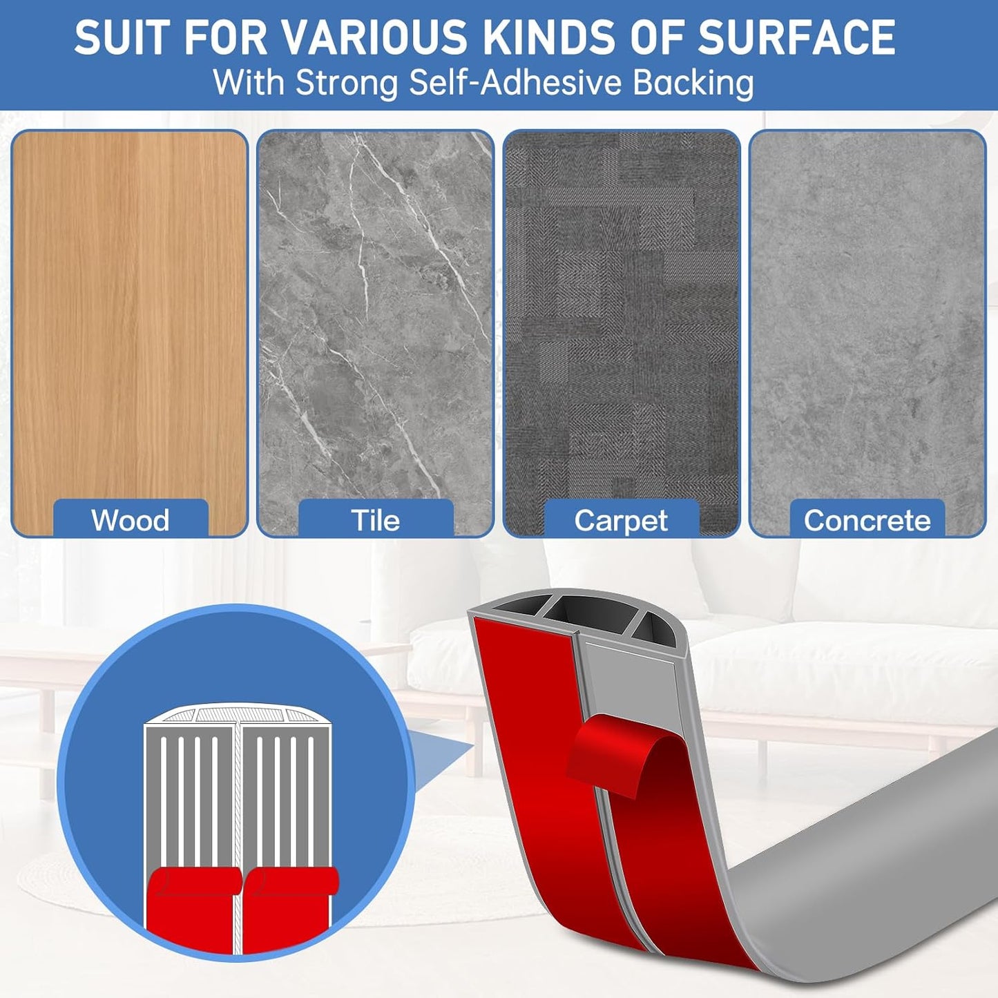 Floor Cord Cover Self Adhesive Cord Hider Floor Extension Cord Covers for Floor Power Cord Protector Cable Management Prevent Cable Trips Cable Cavity 0.59" W x 0.31" H (Grey, 3.3Ft)