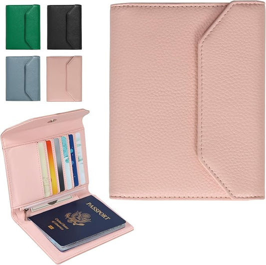 Passport Holder for Travel,Passport Book Holder，Rfid Blocking Travel Wallet Protect Your Card Security,Leather Travel Document Organizer for Men Women,Airport Essentials Gift (Pink)