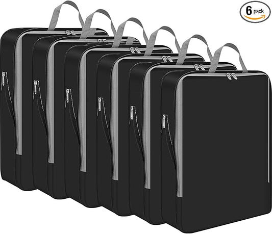 Hosuly 6 Pcs 11 x 7'' Compression Packing Cube Bag Extra Large Travel Expandable Space Saving Organizers XL for Luggage Storage(Black)