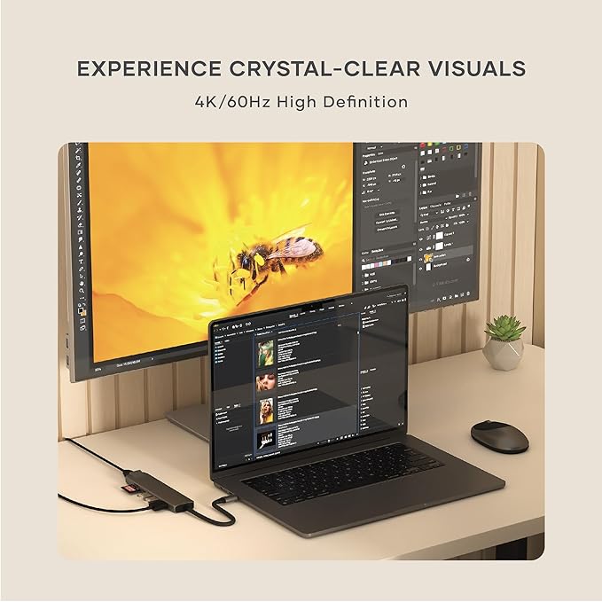 Satechi 7 in 1 USB C Hub Multiport Adapter with Ethernet, HDMI 4K@60Hz, 100W PD Charging, 2X USB-A Data Ports, Micro/SD Card Readers for MacBook Air/Pro M4, iPad, Windows - Space Gray