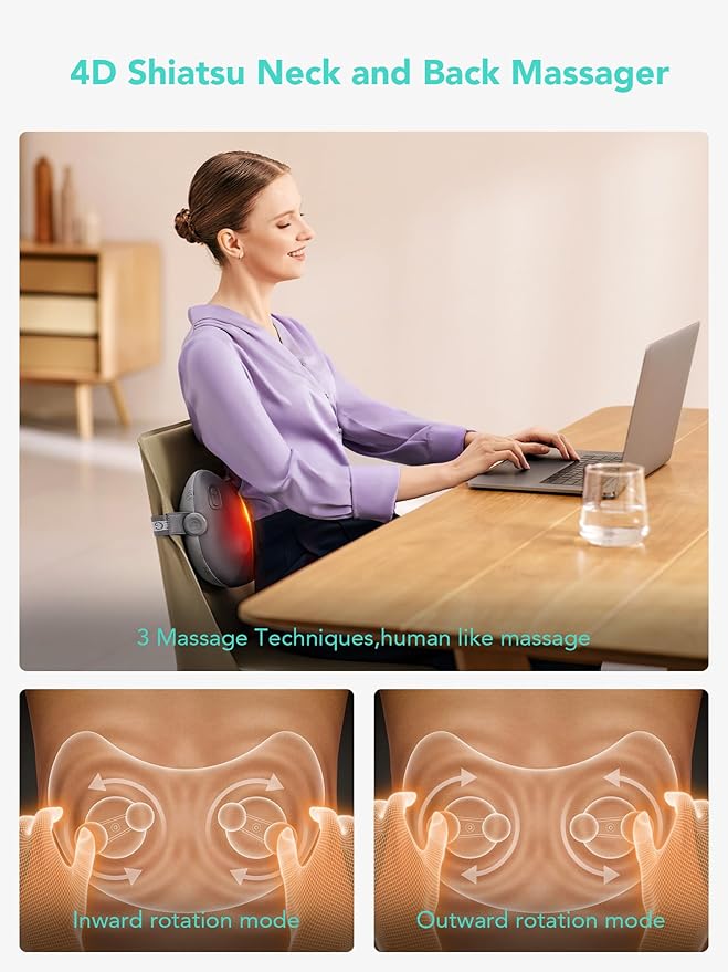 SKG Shiatsu Back Massager for Pain Relief Deep Tissue with Heat 4D Kneading Cordless Massage Pillow for Upper and Lower Back Gifts for Men and Women Birthday Gifts (Need to Restart After 15 min)