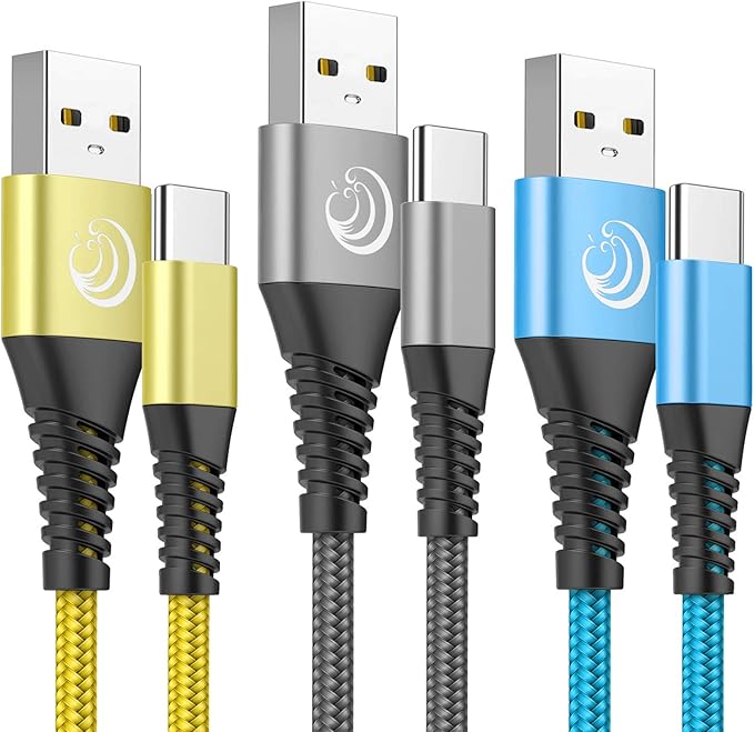 USB C Cable 3A Fast Charging 6FT 3Pack Nylon Type C Phone Charger Cord for Samsung Galaxy S24 S23 S22 S21 S20 S10 A11 A12 A13 A14 A15 A20 A21 A32 A42 A54, Tablet, LG, Moto, TCL, PS5