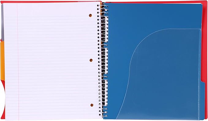 Mintra Office Durable PREMIUM Spiral Notebook, ((Red, 3 Subject, 8.5in x 11in)), Fabric Covered Coils, No Snags, Removable Adjustable Pocket Dividers, Ruler, Organization, Customizable