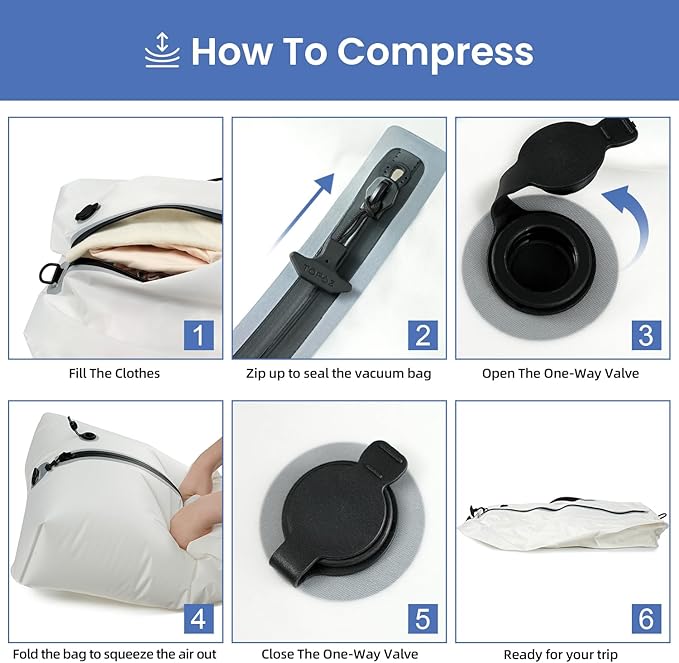 BAGAIL TPU Vacuum Bag for Travel, Reusable Compression Bag with IPX8 Waterproof Zipper, Save Space for Suitcase, Backpack and Carry on (White, Large, No Pump)