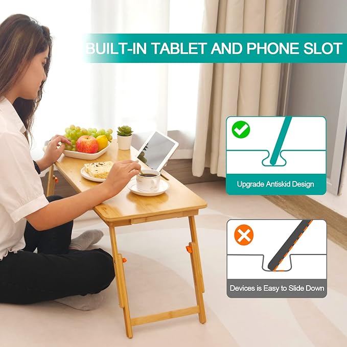 Lap Desk COIWAI Bed Table Desk Tray Desk for Bed for Laptop Writing Eating Laptop Desk with Tablet Slot, Adjustable Height Angle, Foldable Tray for Sofa Couch Floor, with Storage Drawer - Large