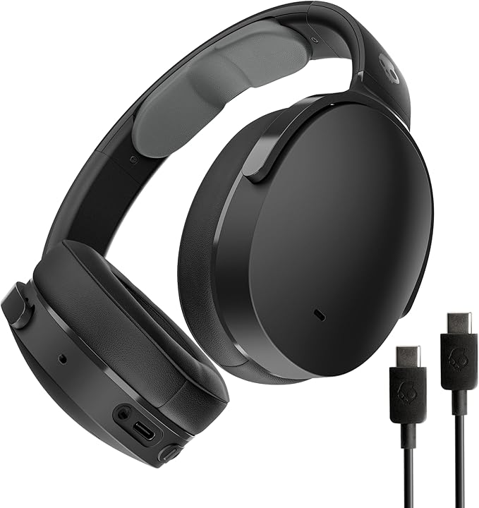 Skullcandy Hesh ANC Wireless Over-Ear Bluetooth Headphones with Extra USB-C Charging Cable, Active Noise Canceling, 22 Hrs Battery, Foldable Lightweight Design, Microphone iPhone Android - True Black
