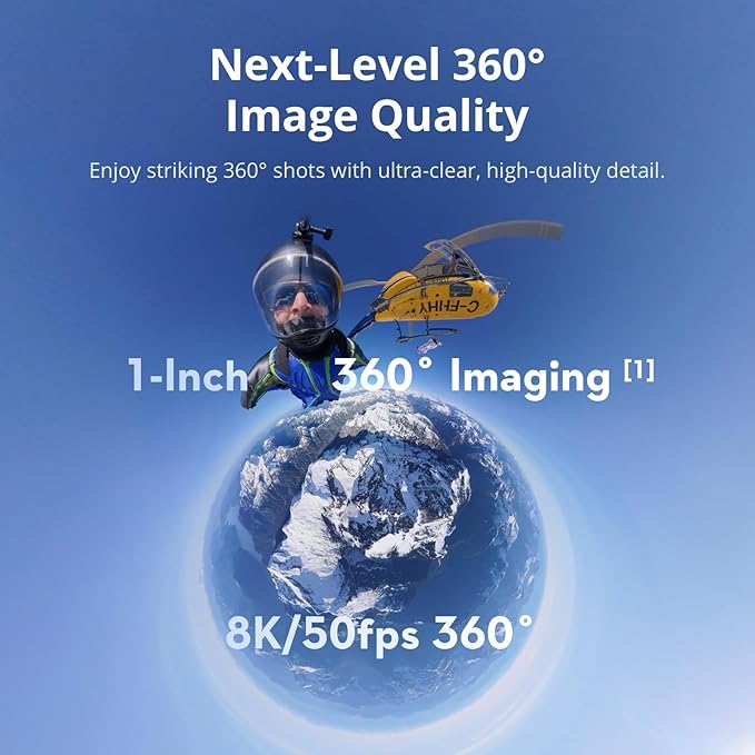 DJI Osmo 360 Camera, Waterproof 8K 360° Action Camera with 1-Inch 360° Imaging, Extended Battery Life with 3 Batteries, Native 8K 360° Video, 105GB Built-in Storage, 360 Action Camera for Sports