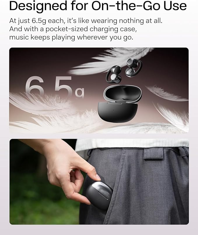 SHOKZ OpenDots ONE - Open-Ear Headphones - Wireless Bluetooth Earbuds with Microphone - Secure, Lightweight, Clip-On Fit - Premium Dolby Audio - Water Resistant - Fast Charging - Up to 40 hrs Playtime