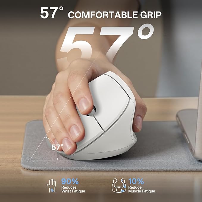 PHILIPS Ergonomic Mouse - Vertical Mouse with 800/1200/1600 Adjustable DPI, 6 Silent Buttons, Auto Power Saving,Light Weight,2.4GHz Wireless Mouse for Laptop,Desktop, PC- White