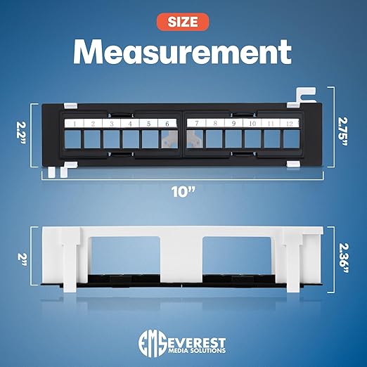 Everest Media 12-Port Keystone Patch Panel (4-Pack) - Removable 6-Port Panels - with 89D Wall Mount Bracket - Vertical/Horizontal Installation - 8 Blank Keystone Jack Inserts Included