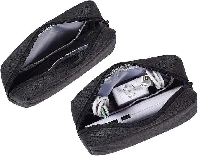dealcase Canvas Waterproof Universal Electronic Accessories Organizer for Power Bank,Charging Cords,Chargers,Mouse,USB Cable,Earphones and More Out-going, Business Travel Gadget Bag,Black(Small+Big)