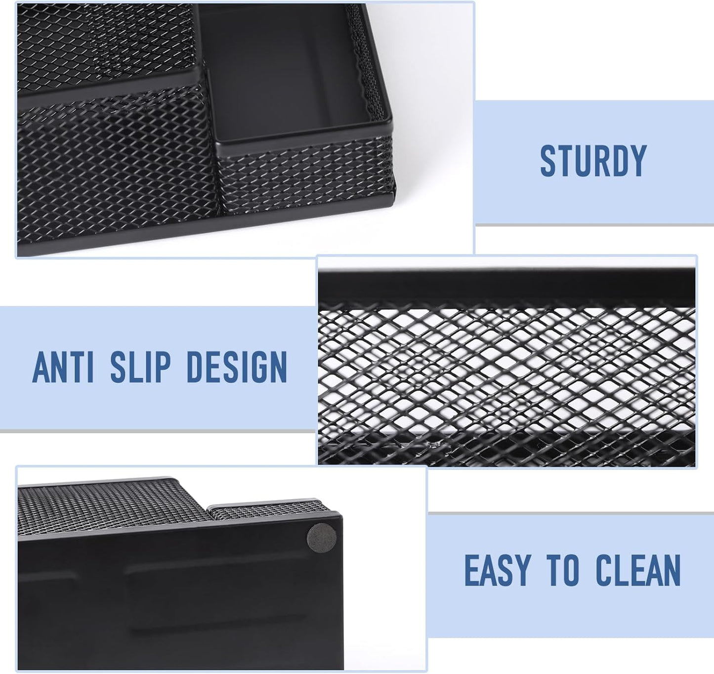 Ludato Desk Organizers Pen Holder for Desk, 4 Compartments Black Mesh Pen Holder Storage for Office Desk Accessories