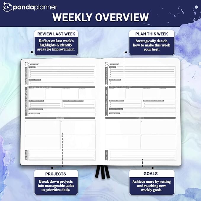 Panda Planner Pro A4 Daily Planner 2026 – 6 Month Undated Planner with Hourly Schedule, Large 8.5x11 Layout, To Do List, Daily Journal, Goal Planner, Habit Tracker & Gratitude Organizer for Home/Office – Purple
