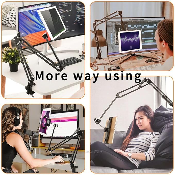 Tablet Stand Holder for Bed,Folding Tablet Holder for Desk,Flexible Tablet Arm Clamp Compatible with iPad/iPhone15/iPad Pro/N-Switch,Kindle Fire,or others 4.5~12.9 Inch-Reading,Watching Black