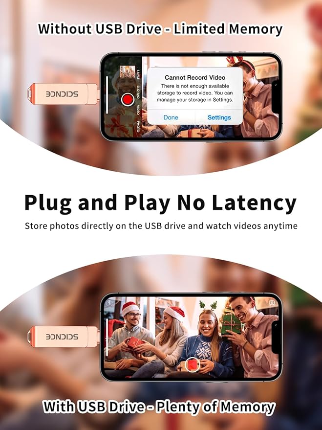 SCICNCE 256GB Flash Drive Intended for iPhone, USB Memory Stick Storage Backup for Photos Videos, Plug and Play No APP Required, Compatible with iPhone iPad Android and Computers (Rose Gold)