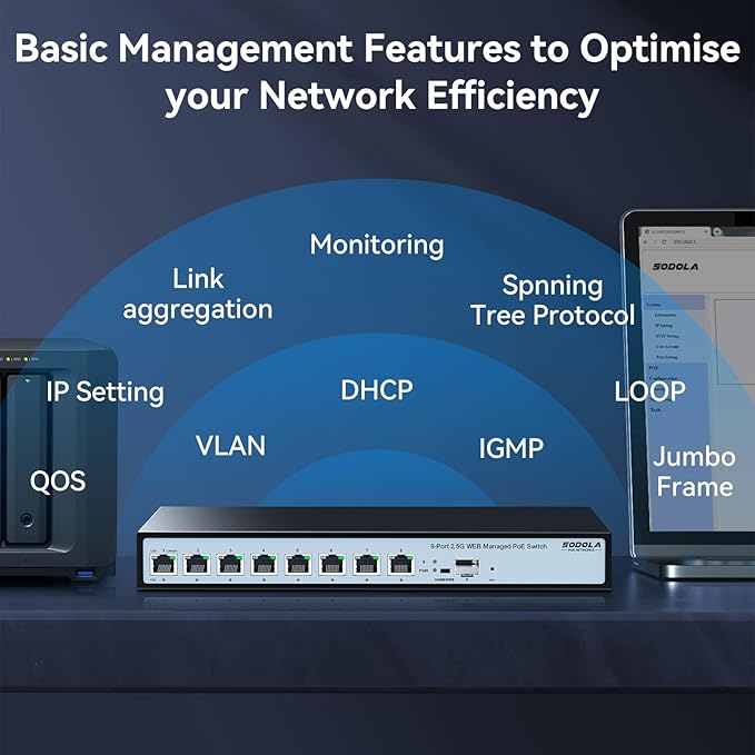 8 Port 2.5G Web Managed PoE Switch 120W | 1X 10G SFP+ & 8 x 2.5GBase-T Ports, Max 90W Output, IEEE802.3af/at/bt, Desktop & Wall Mount 2.5GbE Network Switch