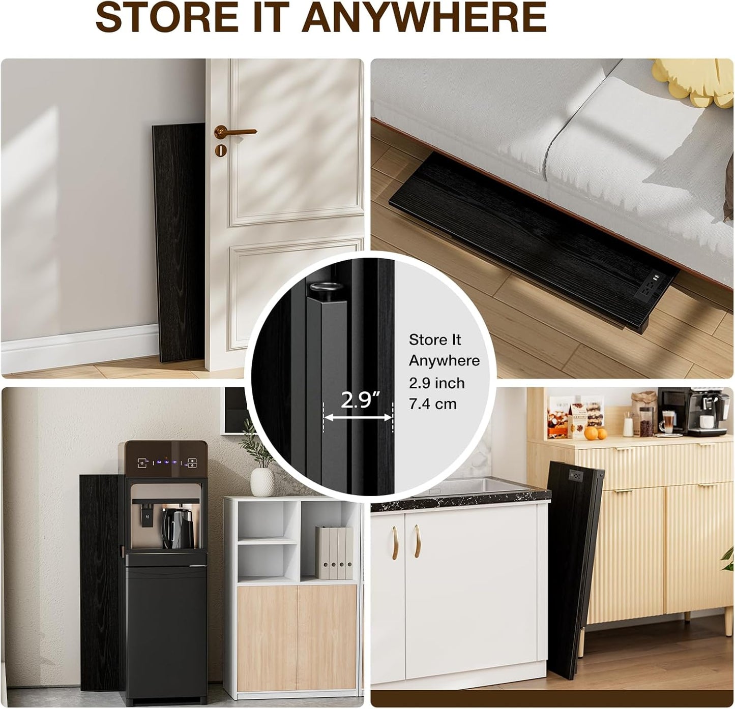 TEMI Small Computer Desk Folding Table - No Assembly, Compact 35.8" Foldable Desk with Power Outlets & USB Charging Port, Portable Small Office Desk, Ideal Mini Study Table, Dark Oak