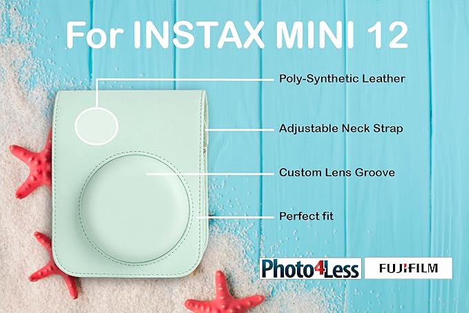 Fujifilm Instax Mini 12 Instant Film Camera (Mint Green), Fujifilm Instax Mini Twin Pack Instant Film 20 Prints, Case - Accessory Bundle