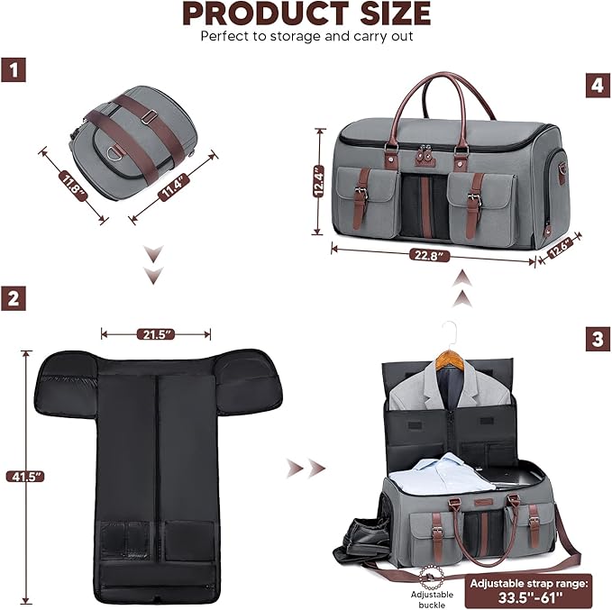 Carry on Garment Bag for Travel, Convertible Garment Duffle Bags for Men Women - 2 in 1 Hanging Suitcase Suit Travel Bags with Shoe Compartment