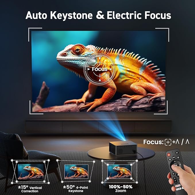 Netflix Smart Projector with WiFi and Bluetooth, SOPYOU Outdoor Movie Projector 4K with Apps Max 450", Electric Focus & Auto Keystone, Built-in Netflix/YouTube/Prime Video
