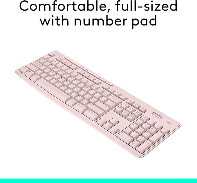 Logitech K270 Wireless Keyboard for Windows, 2.4 GHz Wireless, Full-Size, Number Pad, 8 Multimedia Keys, 2-Year Battery Life, Compatible with PC, Laptop - Rose